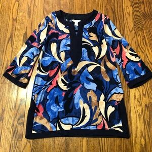 Chico’s travelers blue pattern tunic top size 1